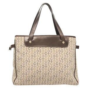 CELINE C Macadam Canvas Hand Bag Beige Gold Auth